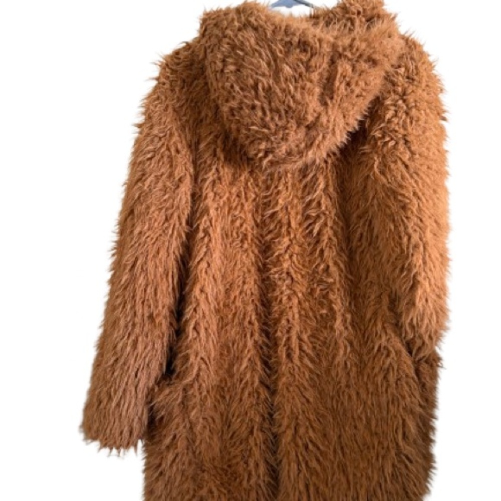 Love Tree Teddy Bear Faux Fur Open Hooded Jacket Size Small With Pockets